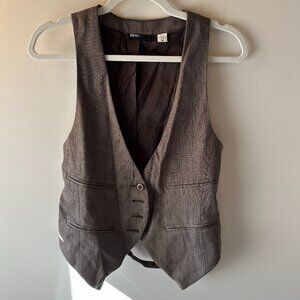 BDG Brown and Grey Plaid Tailored Vest | Size M